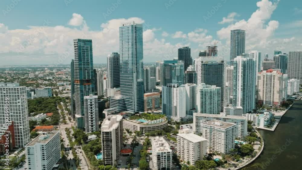 Brickell Downtown Miami aerial drone video summer sunny day Brickell Downtown Miami aerial drone video summer sunny day