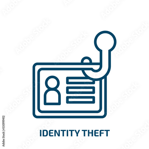 identity theft icon from cyber collection. Thin linear identity theft, identity, theft outline icon isolated on white background. Line vector identity theft sign, symbol for web and mobile