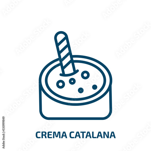 crema catalana icon from culture collection. Thin linear crema catalana, food, cartoon outline icon isolated on white background. Line vector crema catalana sign, symbol for web and mobile