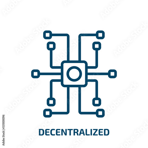 decentralized icon from cryptocurrency collection. Thin linear decentralized, crypto, business outline icon isolated on white background. Line vector decentralized sign, symbol for web and mobile