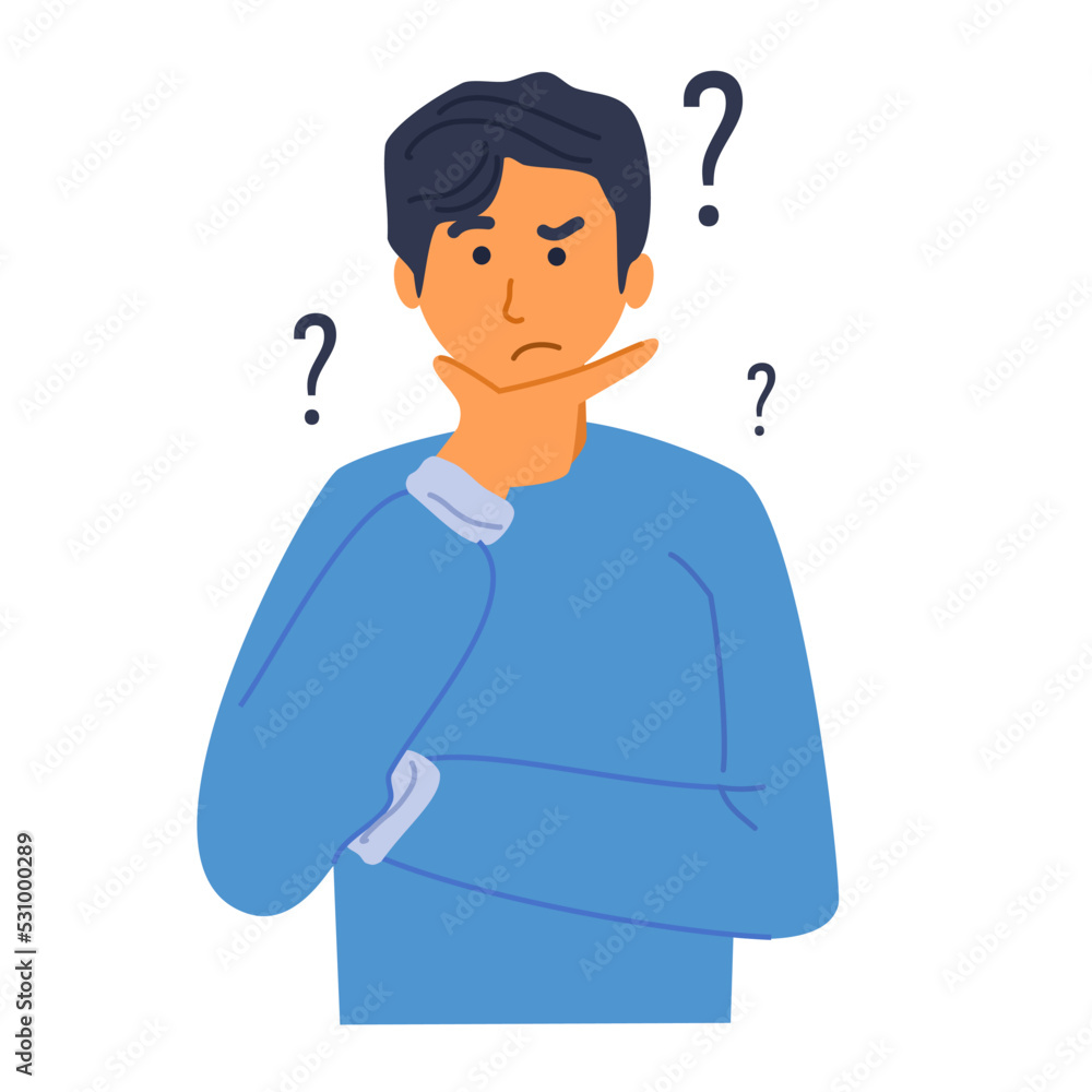 confused boy. Boy with question mark . People thinking or solving problem confused boy. Boy with question mark . People thinking or solving problem