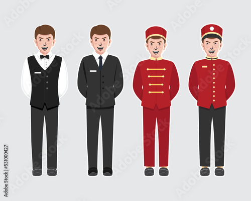 Hotel staff, Butler Catering service Vector Flat style character illustration