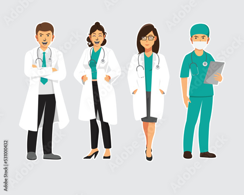 professional doctors, Set of doctor cartoon characters. medical staff team, Vector illustration of doctors