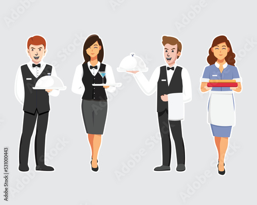 Hotel staff, Butler Catering service Vector Flat style character illustration