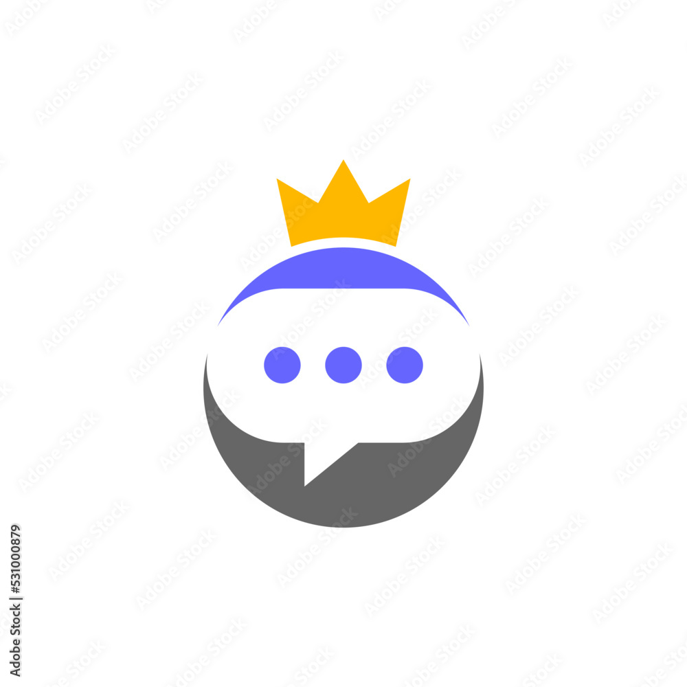 Chat King Logo Design Template. Crown Chat logo concept vector. Creative Icon Symbol Chat King Logo Design Template. Crown Chat logo concept vector. Creative Icon Symbol