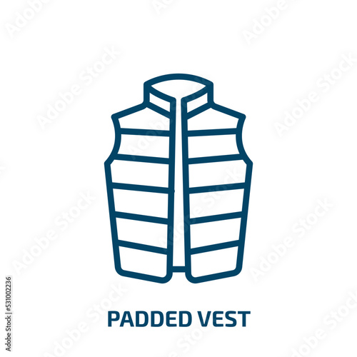 padded vest icon from clothes collection. Thin linear padded vest, game, balls outline icon isolated on white background. Line vector padded vest sign, symbol for web and mobile