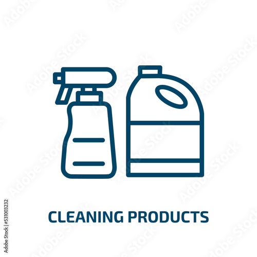 cleaning products icon from cleaning collection. Thin linear cleaning products, bottle, product outline icon isolated on white background. Line vector cleaning products sign, symbol for web and mobile
