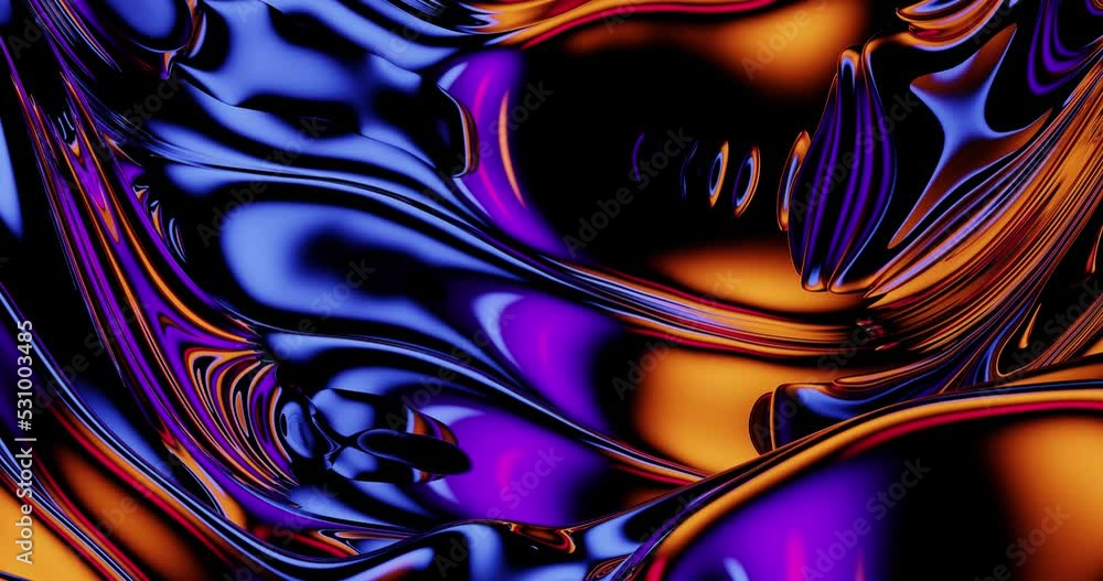 Abstract colorful background - metallic undulating liquid reflecting vibrant surface - looped 4k video