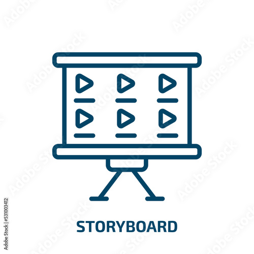 storyboard icon from cinema collection. Thin linear storyboard, video, production outline icon isolated on white background. Line vector storyboard sign, symbol for web and mobile