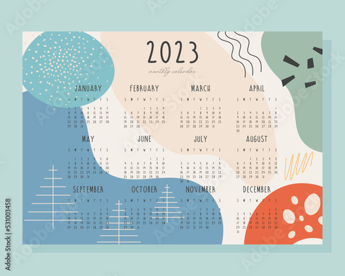 2023 year monthly calendar with abstract background. vector illustration