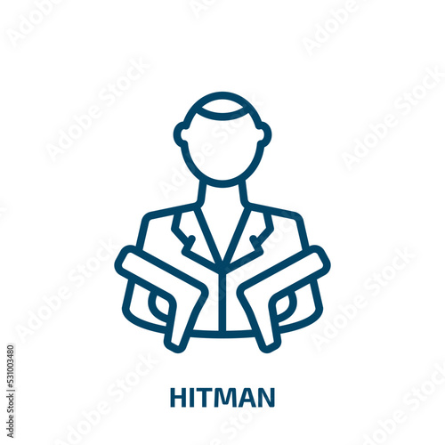 hitman icon from cinema collection. Thin linear hitman, gun, weapon outline icon isolated on white background. Line vector hitman sign, symbol for web and mobile