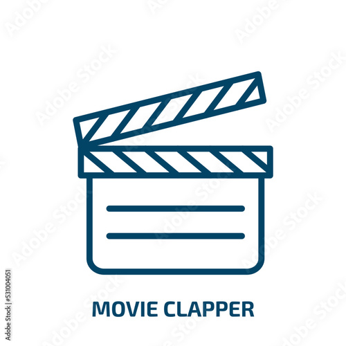 movie clapper icon from cinema collection. Thin linear movie clapper, movie, action outline icon isolated on white background. Line vector movie clapper sign, symbol for web and mobile