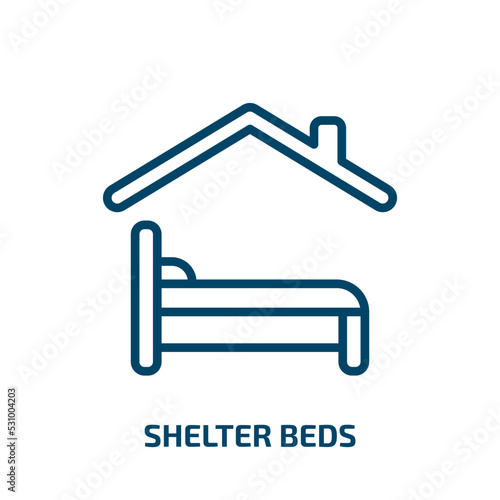 shelter beds icon from charity collection. Thin linear shelter beds, bed, shelter outline icon isolated on white background. Line vector shelter beds sign, symbol for web and mobile photo