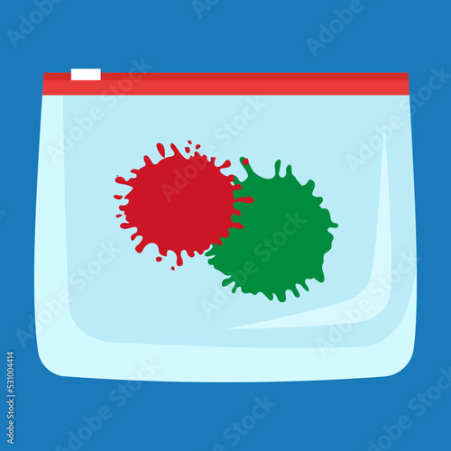 cellophane bag with red and green paint