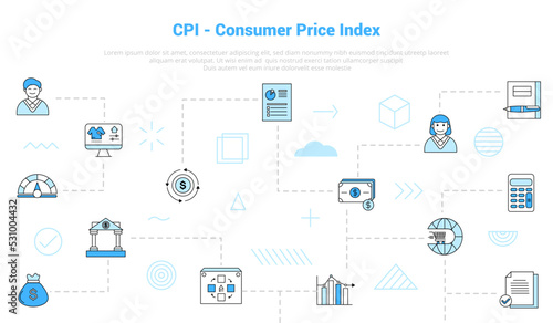 cpi consumer price index concept with icon set template banner with modern blue color style
