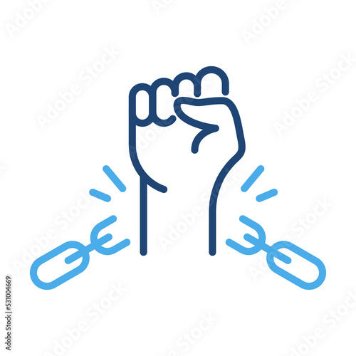 Freedom and Human Rights Line Icon. Broken Shackles with Fist Raised Up Outline Icon. Chain of Slavery Damaged. National Freedom Day Juneteenth. Editable Stroke. Vector Isolated Illustration