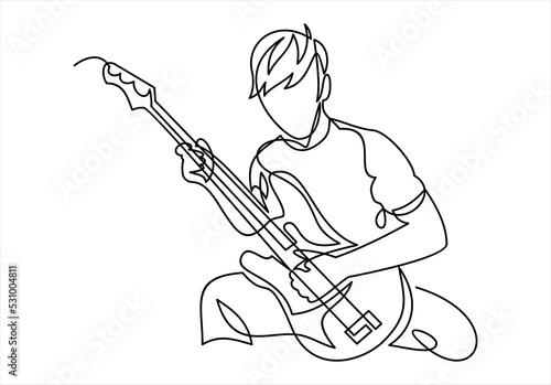 Foto continuous line drawing of a man playing guitar musician vector illustration