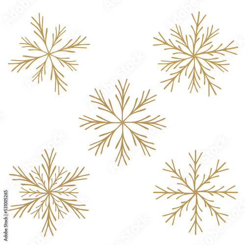 A set of vector snowflakes in the doodle style on a white background