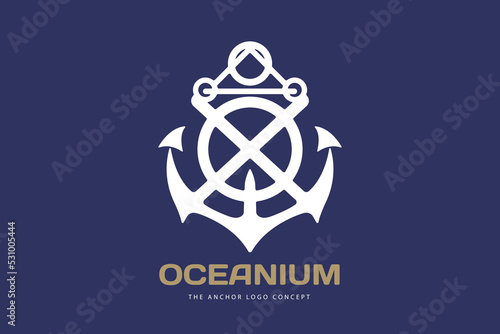 Anchor logo icon design template. Business symbol or sign. Line anchor shield luxury logotype. Vector illustration.