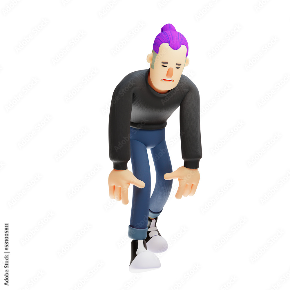 3D illustration. Cool Man Feeling Tired 3D character cartoon. with a slight bow. with a limp facial expression. 3D Cartoon Character 3D illustration. Cool Man Feeling Tired 3D character cartoon. with a slight bow. with a limp facial expression. 3D Cartoon Character