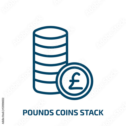 pounds coins stack icon from business collection. Thin linear pounds coins stack, financial, banking outline icon isolated on white background. Line vector pounds coins stack sign, symbol for web and