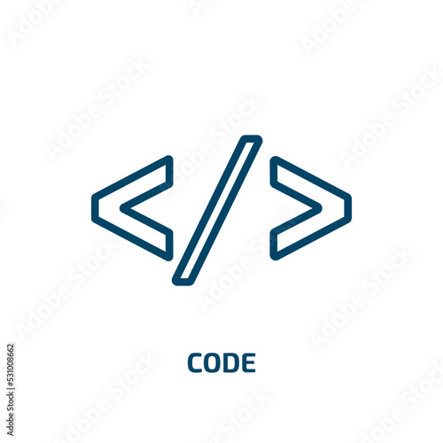 code icon from artificial intellegence and future technology collection. Thin linear code, phone, app outline icon isolated on white background. Line vector code sign, symbol for web and mobile