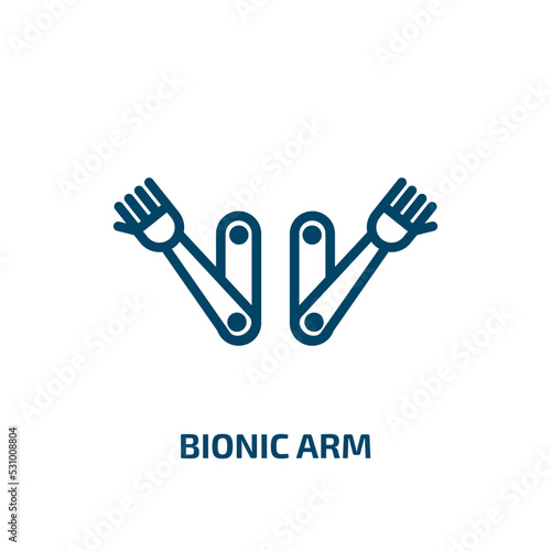 bionic arm icon from artificial intellegence and future technology collection. Thin linear bionic arm, bionic, technology outline icon isolated on white background. Line vector bionic arm sign, symbol