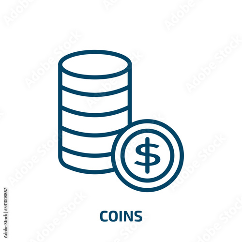 coins icon from artificial intellegence and future technology collection. Thin linear coins, bank, cash outline icon isolated on white background. Line vector coins sign, symbol for web and mobile