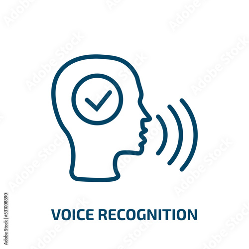 voice recognition icon from artificial intellegence and future technology collection. Thin linear voice recognition, voice, communication outline icon isolated on white background. Line vector voice