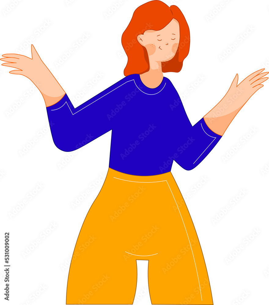 vector illustration of a red-haired girl. business illustration. girl with open arms