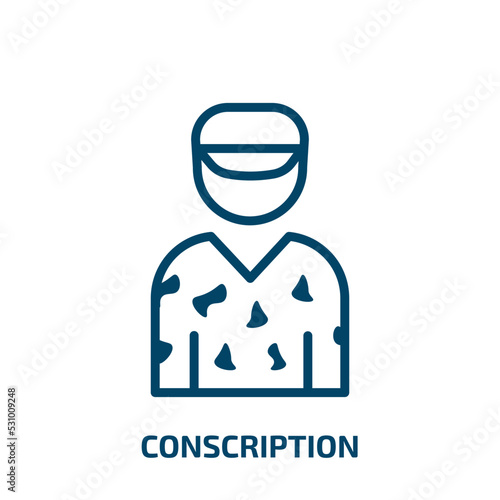 conscription icon from army and war collection. Thin linear conscription, engagement, employee outline icon isolated on white background. Line vector conscription sign, symbol for web and mobile