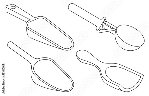 Scoop isolated outline set icon. Vector illustration measuring serving on white background.Outline set icon scoop .