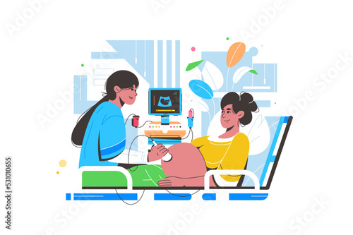 Ultrasound procedure of pregnant woman, healthcare work