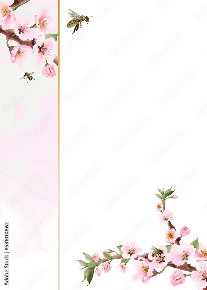 beautiful wedding invitation card with hand drawn of cherry blossom