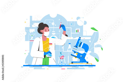 Laboratory worker examine test material, girl work