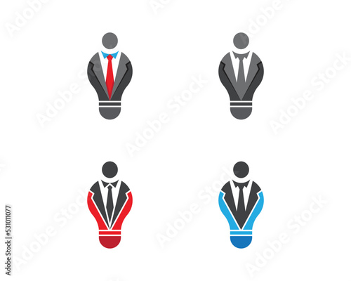 Creative Businessman Logo Concept icon symbol sign Element Design. Businessman and Bulb Combination Logotype. Vector illustration Logo template