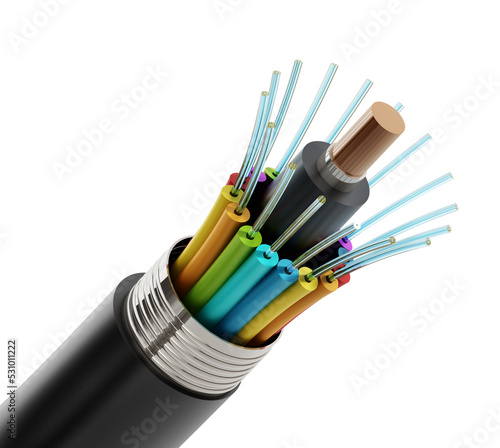 Fiber optical cable detail. Transparent background. photo