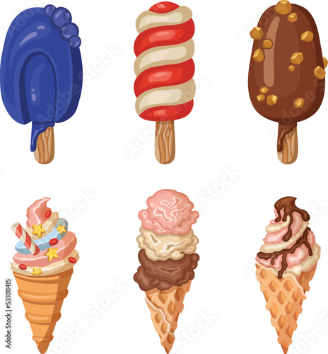 bright juicy ice cream set, sorbet symbol, ice cream vector illustration