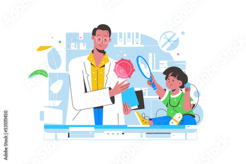 Kid checkup at children doctor, happy child patient