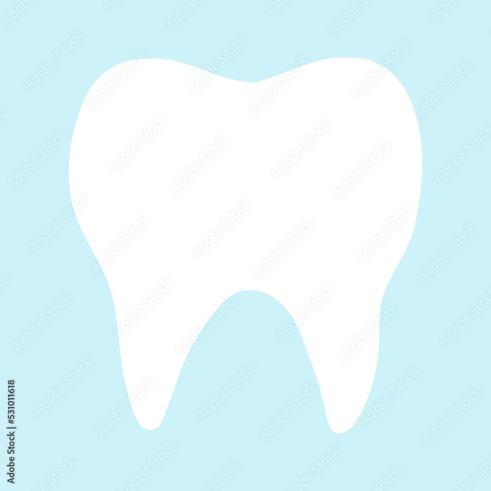 Clean healthy tooth in flat style on blue background. Vector illustration of teeth, dental care concept, oral hygiene