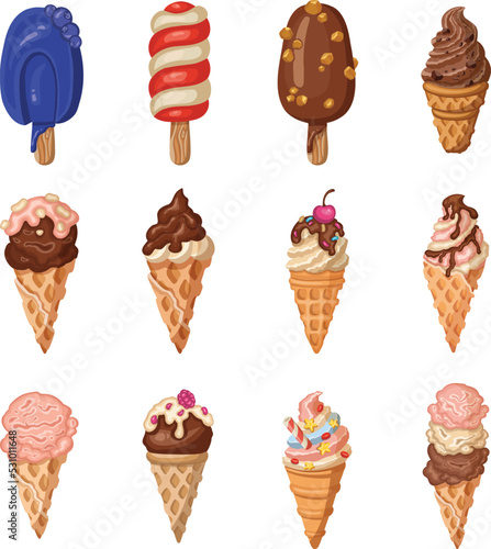 bright juicy ice cream set, sorbet symbol, ice cream vector illustration