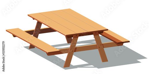 Wooden picnic table: Isometric vector illustration