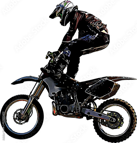 Color vector image of motorcyclist performing an extreme jump trick