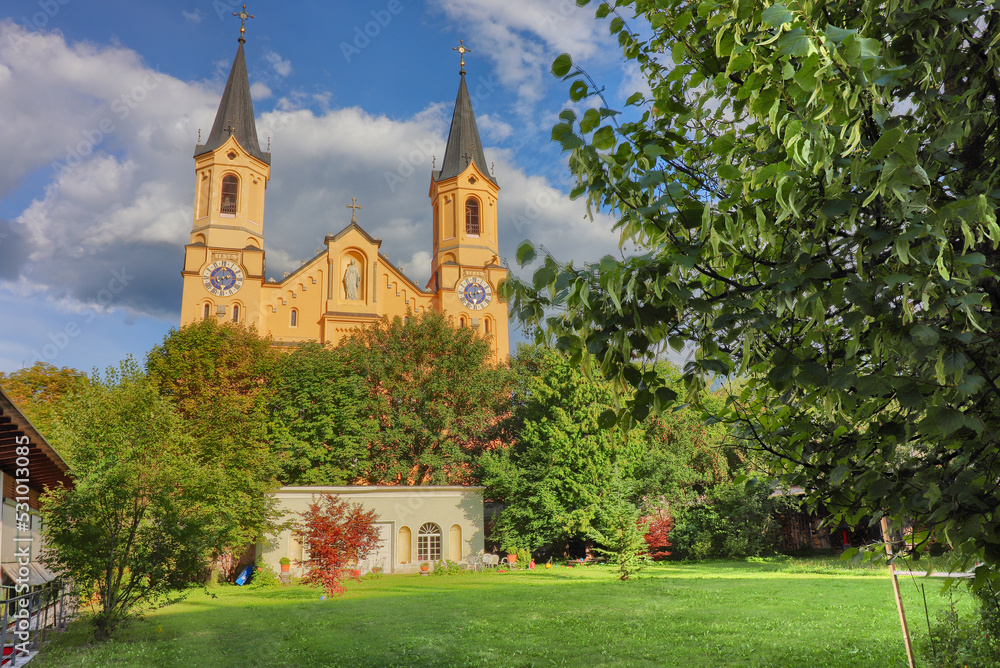 Naklejka premium Parish of the Assumption of Mary in Brunico. South Tyrol, Italy