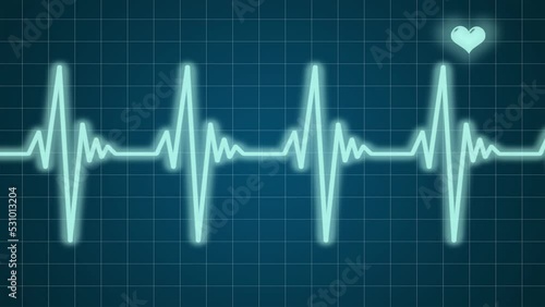 Filmato. Illustrazione 3D. Monitor con cuore e grafico ECG. Medicina, salute, elettrocardiogramma per controllo cuore. photo