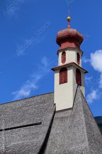 Bell tower of the Sant Antonio church in Ortisei. South Tyrol  Italy