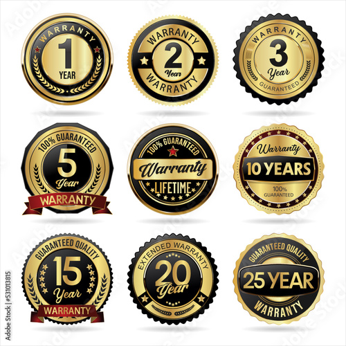 Collection of customer satisfaction warranty guaranteed golden badge 