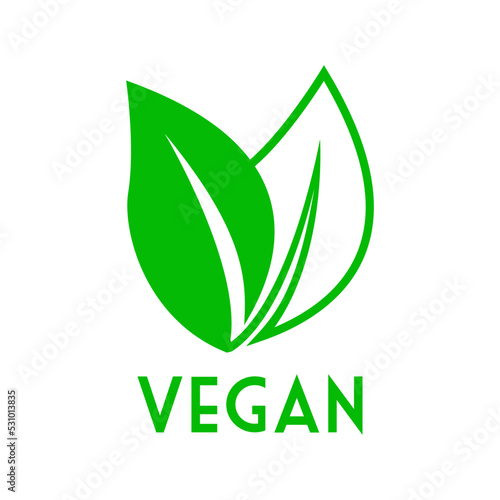 Concepto dieta vegana verde. Logo con texto Vegan Restaurant con silueta de hojas de planta rellena y lineal