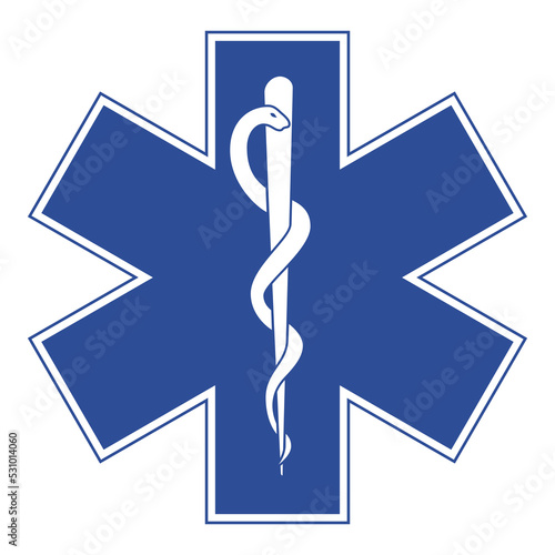 Logo ambulancia y paramédico. Símbolo caduceo con silueta de culebra con bastón en aspa aislado