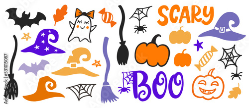 Halloween Cartoon Hand drawn doodle shapes set